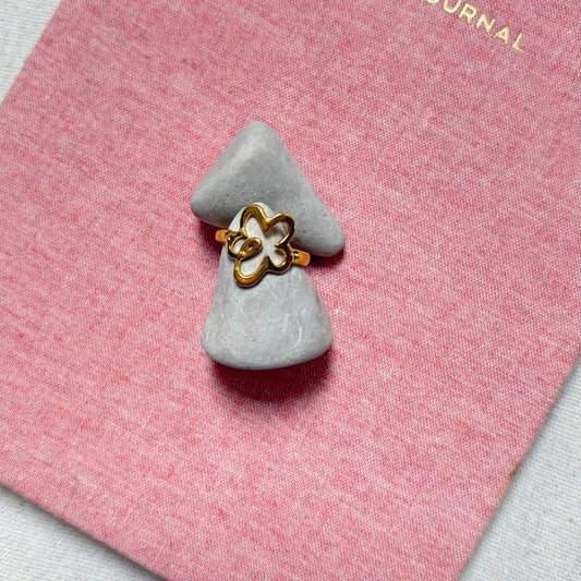 Anillo ajustable de flor dorado