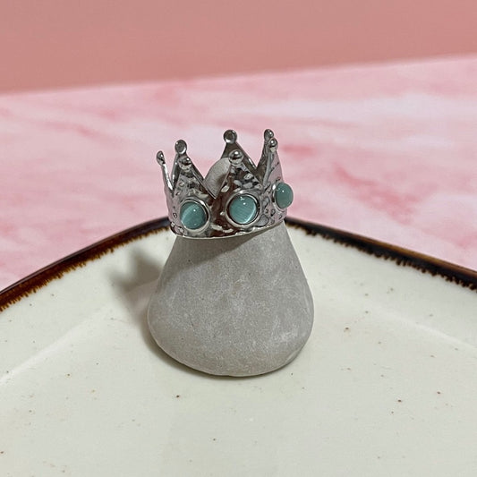 Anillo ajustable de corona plateada con puntos