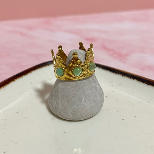 Anillo ajustable de corona dorada con puntos