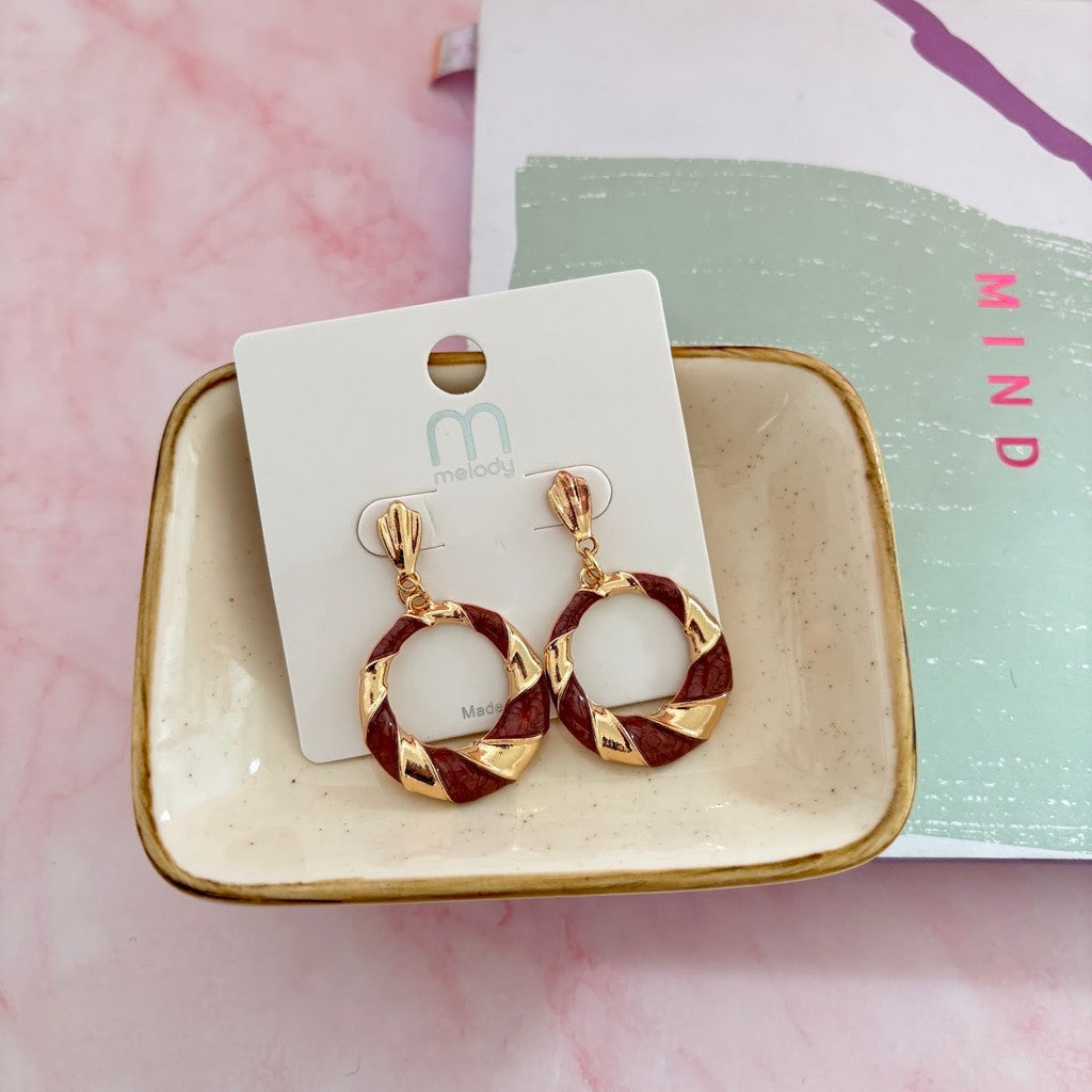 Aretes stud de aro bi color