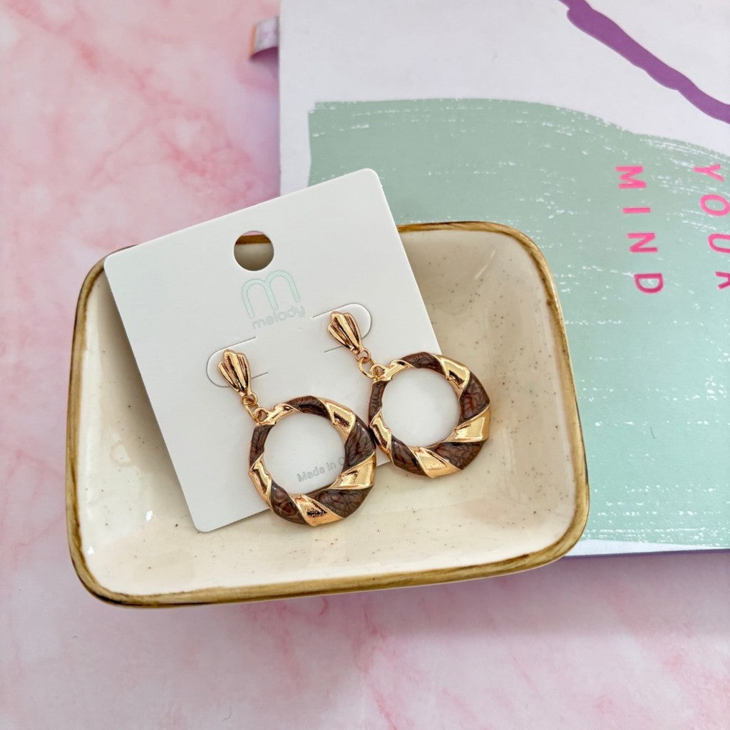 Aretes stud de aro bi color