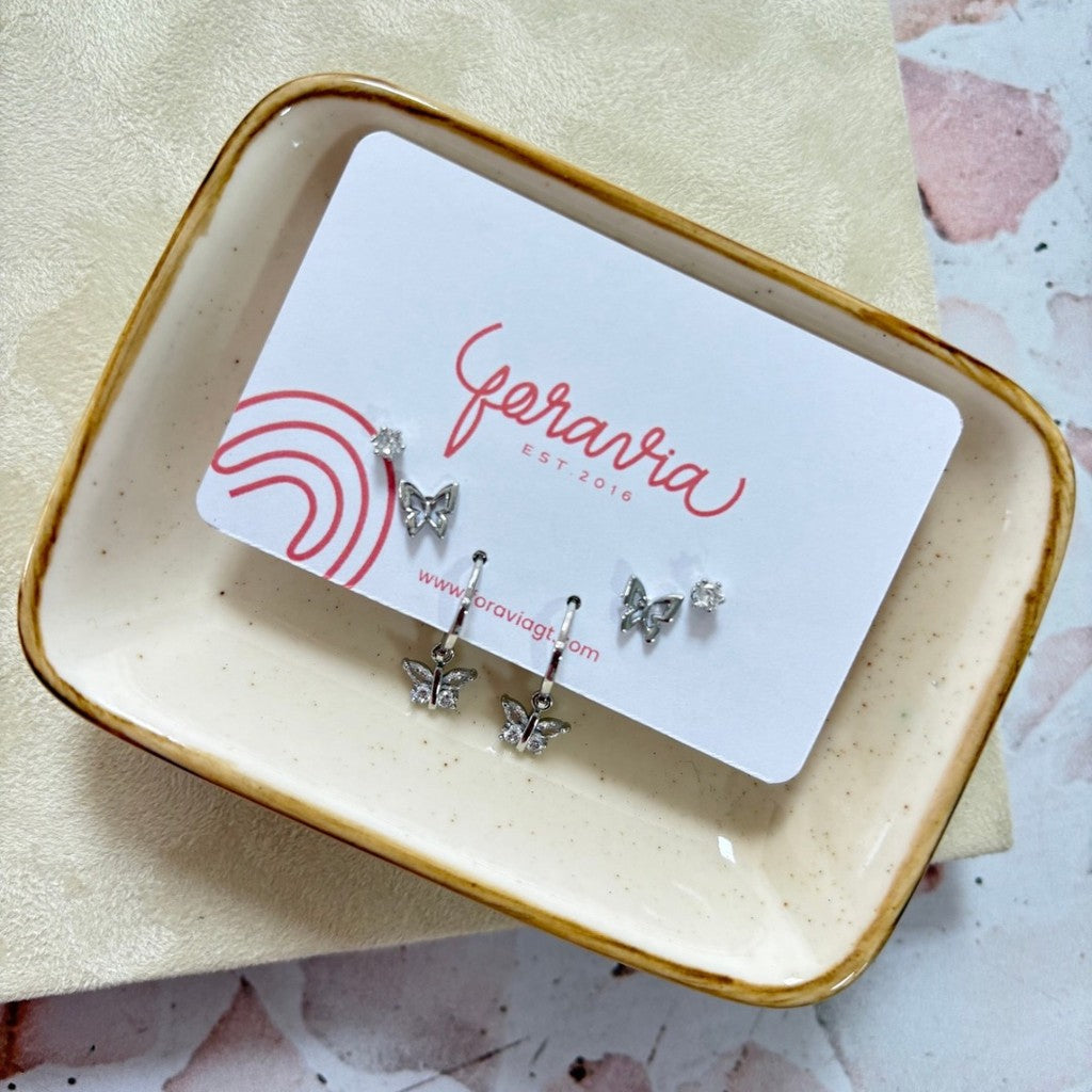 Set argollas de mariposas de zirconias