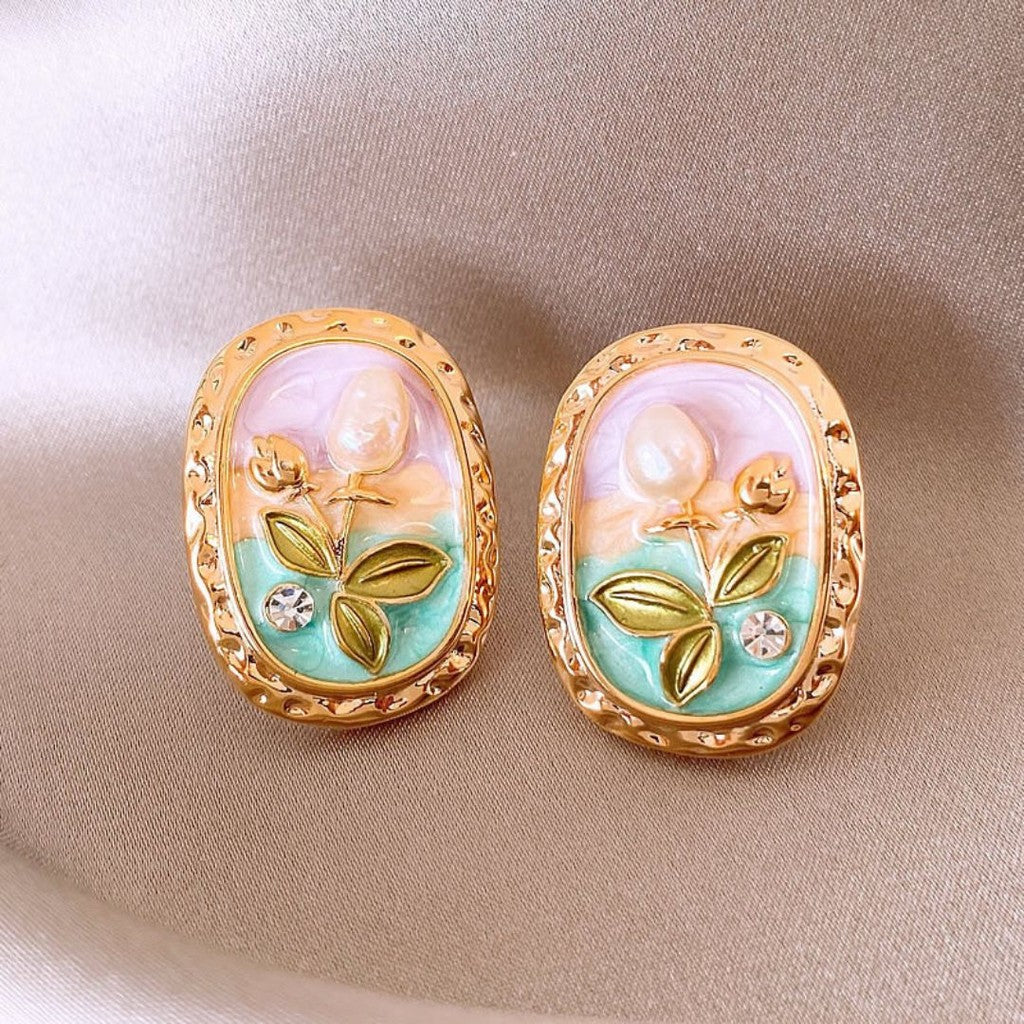 Aretes de pintura Tulipan perla blanca