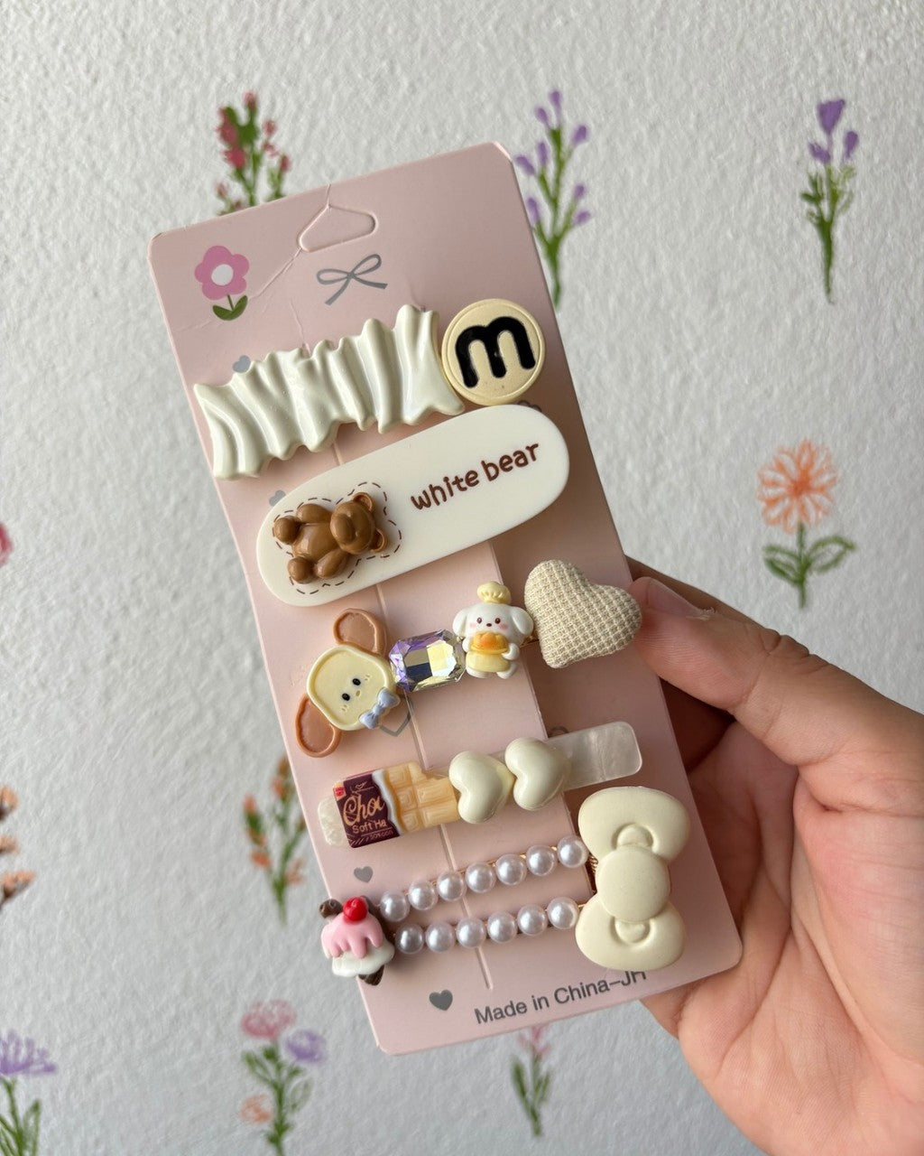 Set de ganchos osito blanco