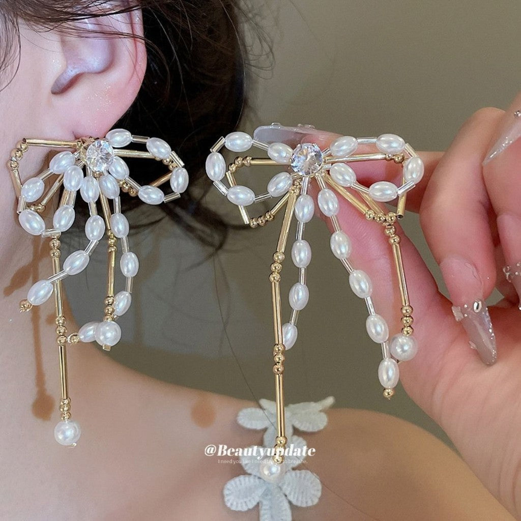 Aretes moño perlado